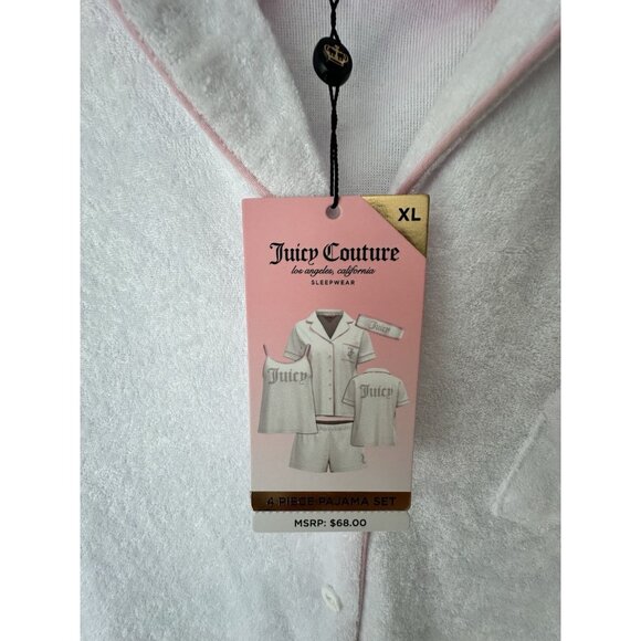Juicy Couture Pj Set Women’s Sz CL Rhinestones Studded Logo In White Terry Cloth - Picture 3 of 6
